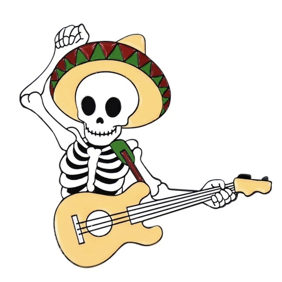 🇲🇽 Fiesta Skeleton Guitarist Pin - Picture 1 of 7